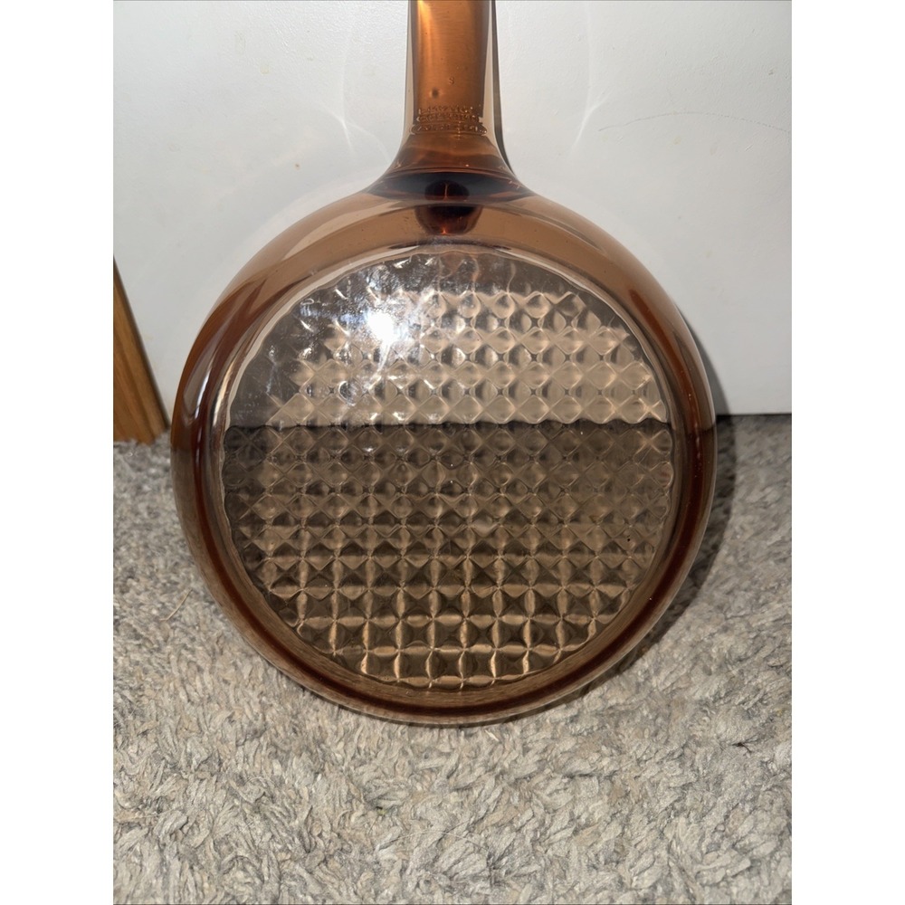 Vtg Corning Ware Visions Glass Amber Waffle Bottom Fry Pan Skillets 10.5" & 7" - Picture 6 of 9